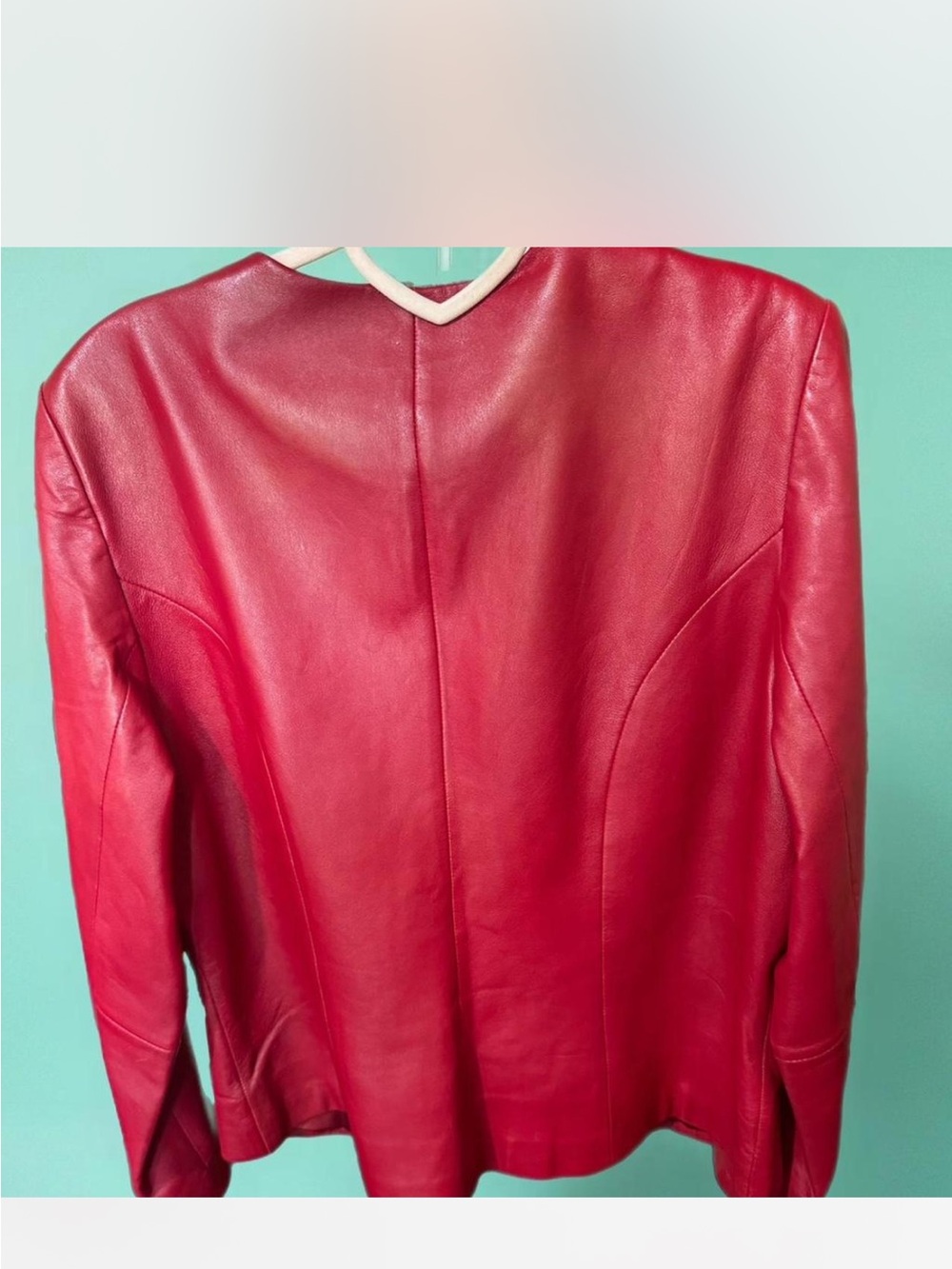 Red Women's Leather Moto Jacket - Classic Zip Front - Picture 4 of 5